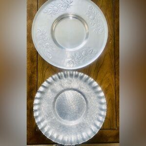Elegant Designed Aluminum Floral Embossed Charger Plates. Vintage. Large sizes